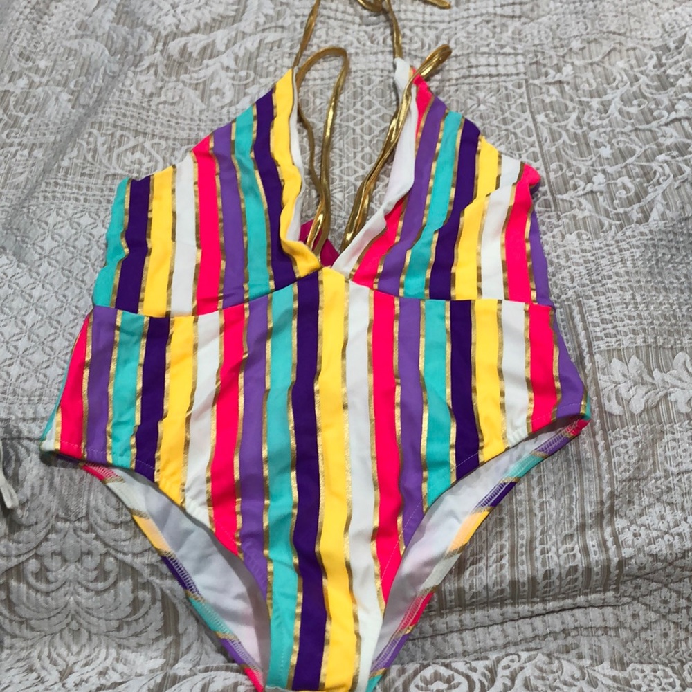 Striped one piece bathing suit